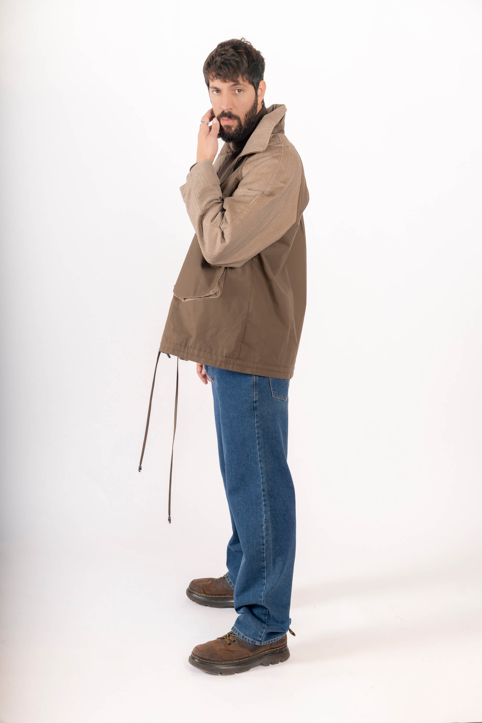 מעיל שילוב זית