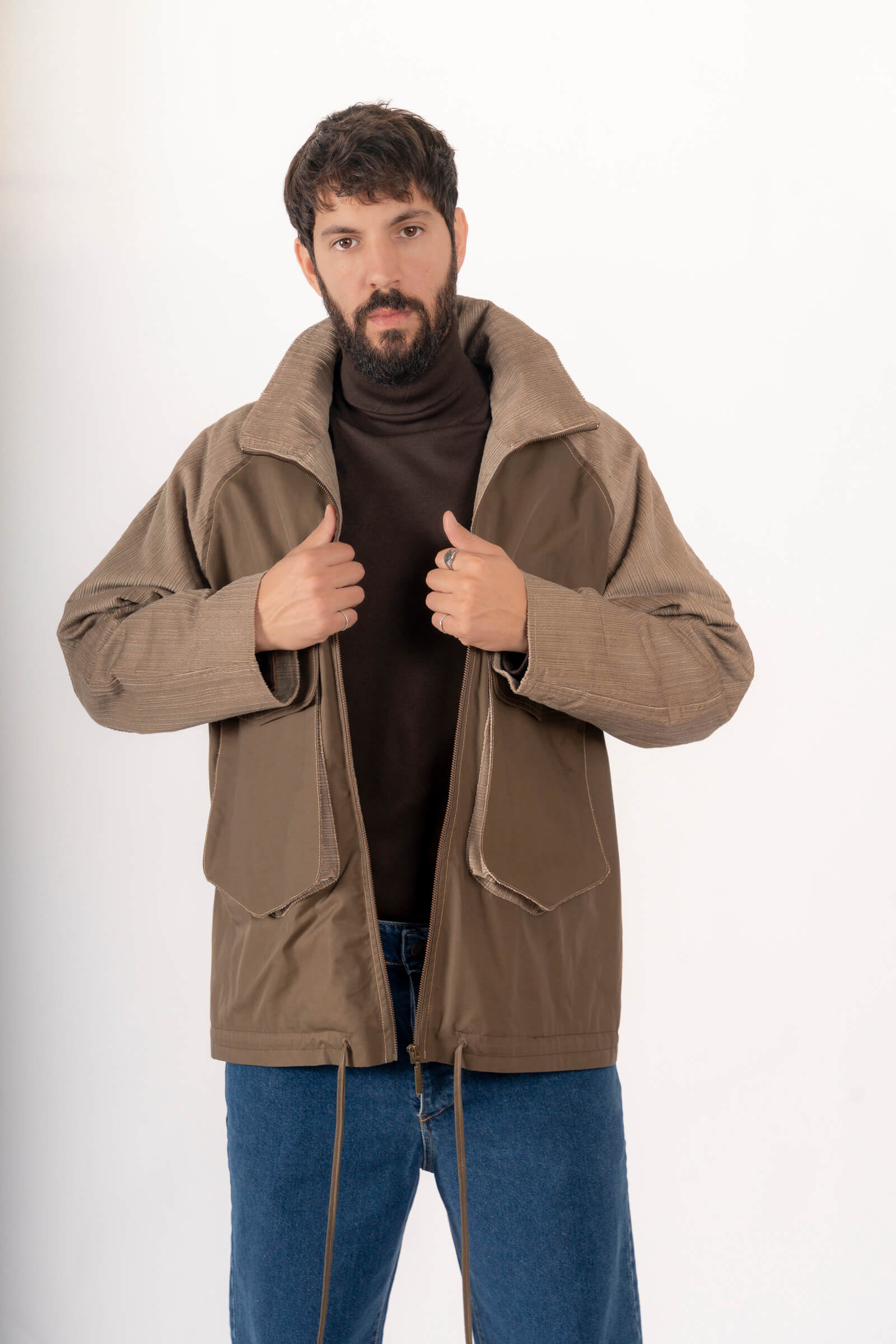 מעיל שילוב זית