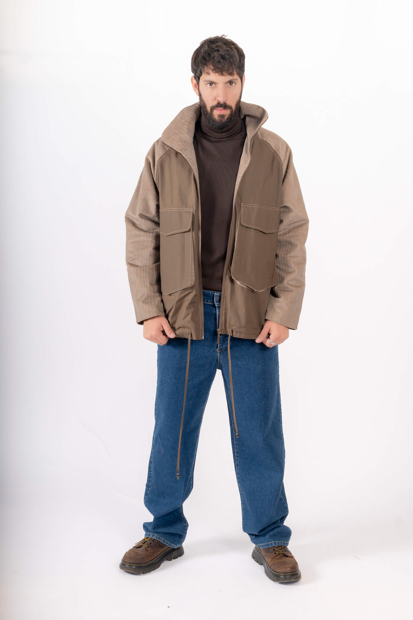 מעיל שילוב זית