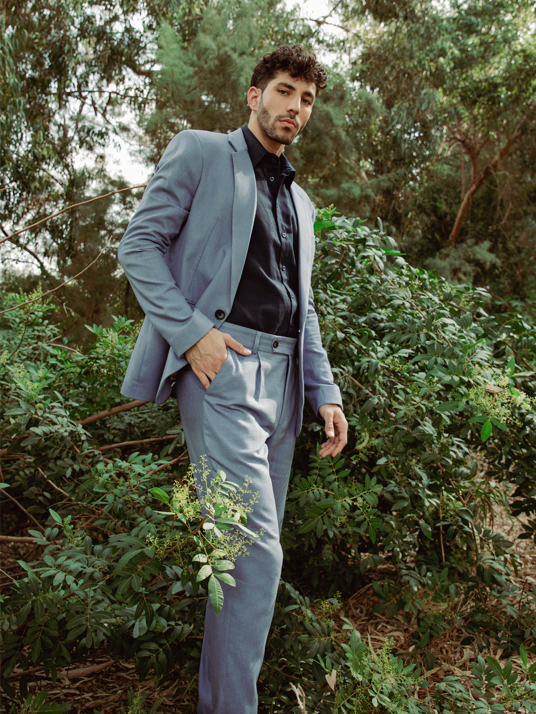 חליפת פשתן - תכלת כהה