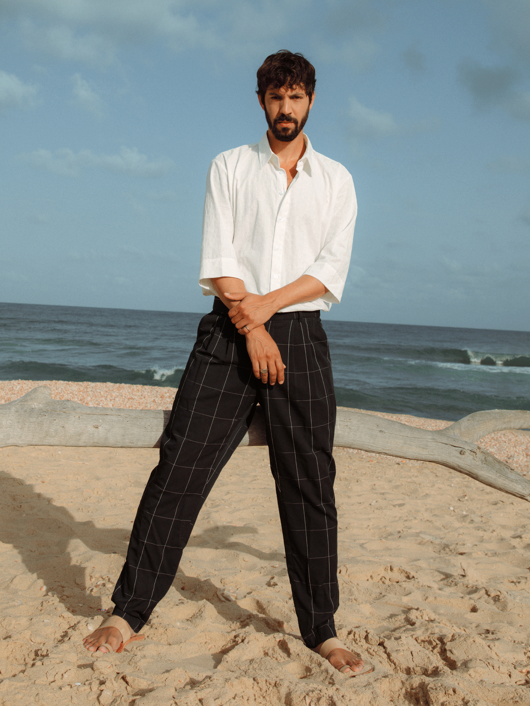 מכנסי פולי ויסקוזה משובץ