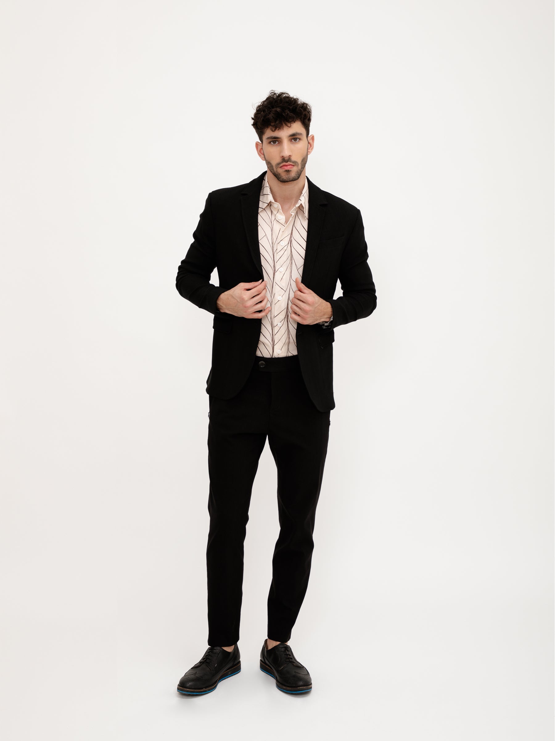 ז׳קט Slim Fit שחור בבד עם טקטורה