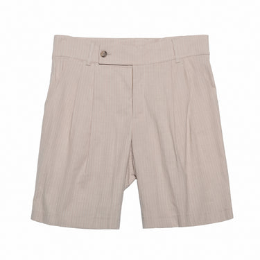 מכנסי ברמודה פשתן וכותנה- בז עם פסים