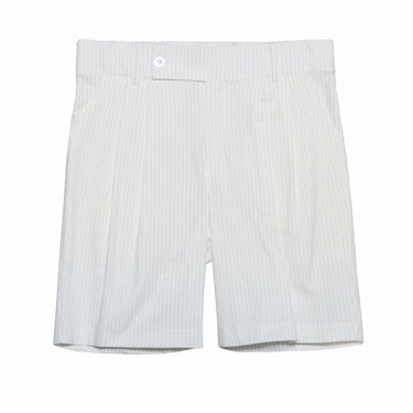 מכנסי ברמודה פשתן וכותנה- לבן עם פסים