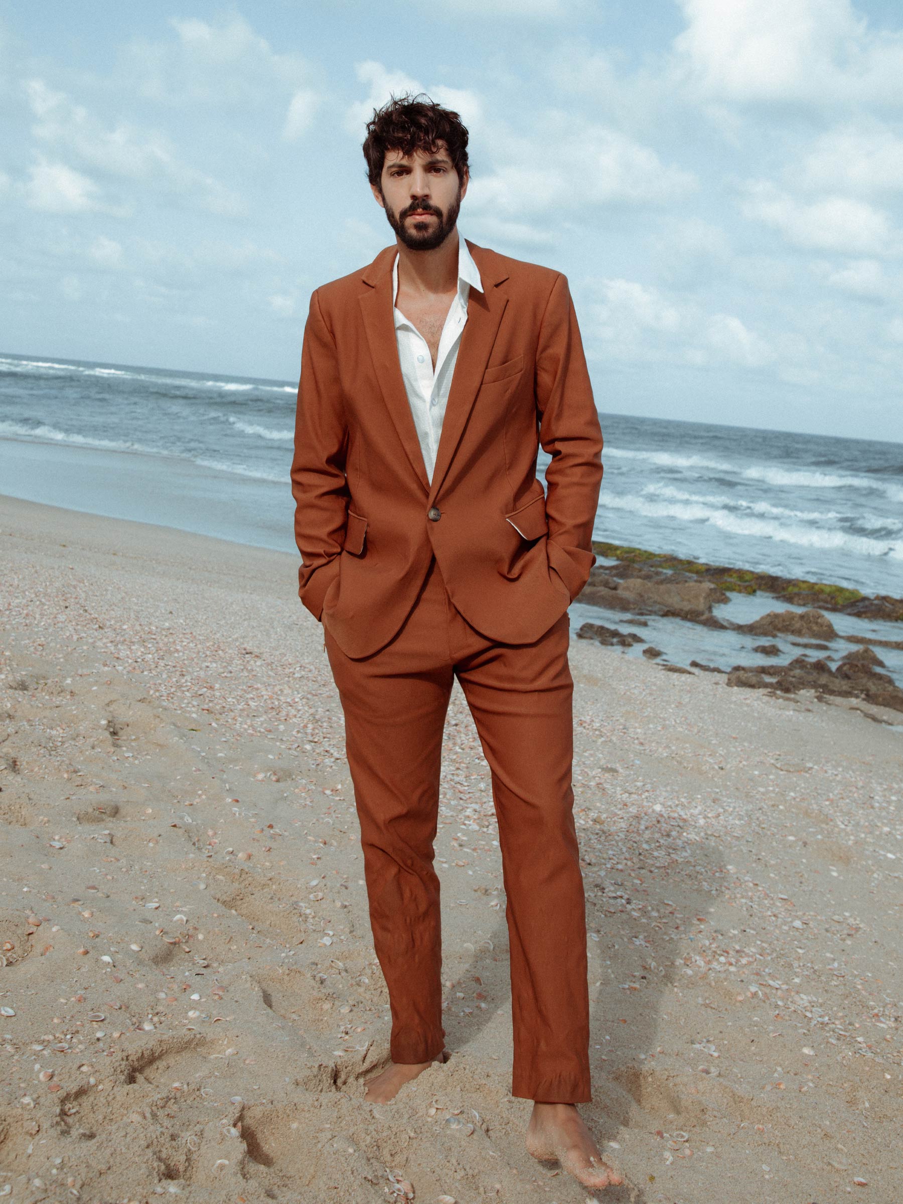 ז׳קט חליפה אפור בהיר כותנה לייקרה