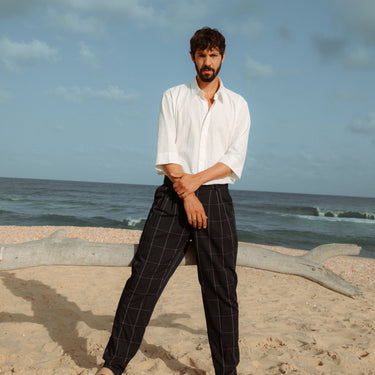 מכנסי פולי ויסקוזה משובץ