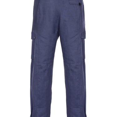 מכנסי דגמח מבד פשתן כחול